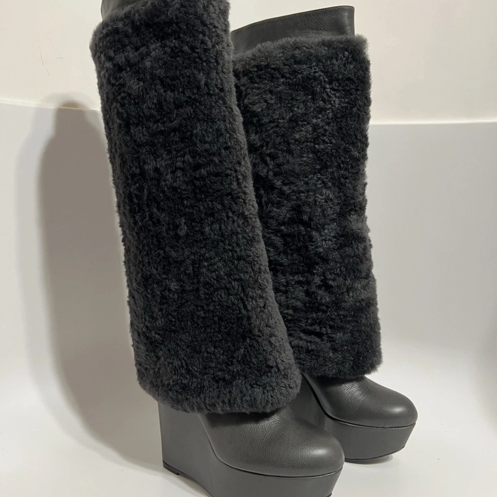 ISO Dolce & Gabbana Black Fur Wedge Boots